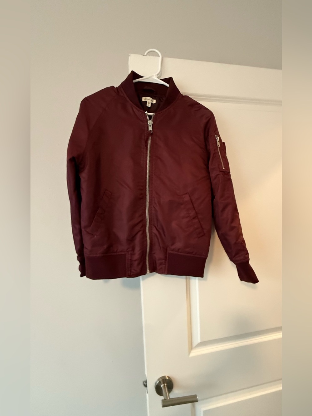 silence + noise Wine Red Bomber Puffer Jacket
